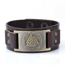 Bracelet homme Viking - cuir marron - métal or